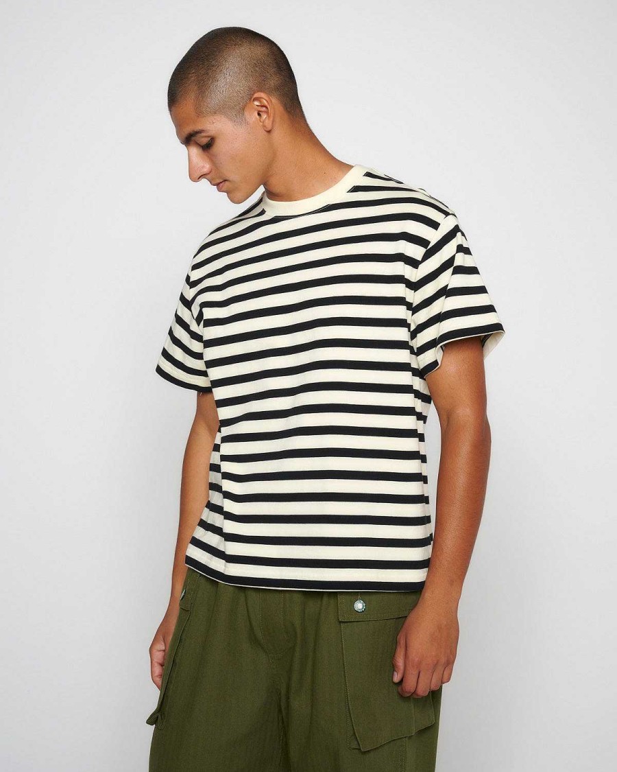 T-Shirt | Brain Dead Organic Striped T-Shirt - Black Black/Natural