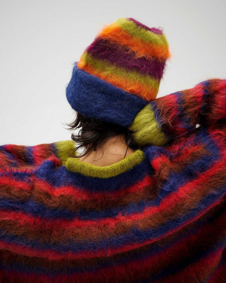 Hoed | Brain Dead Boxy Stripe Knit Beanie Orange Multi