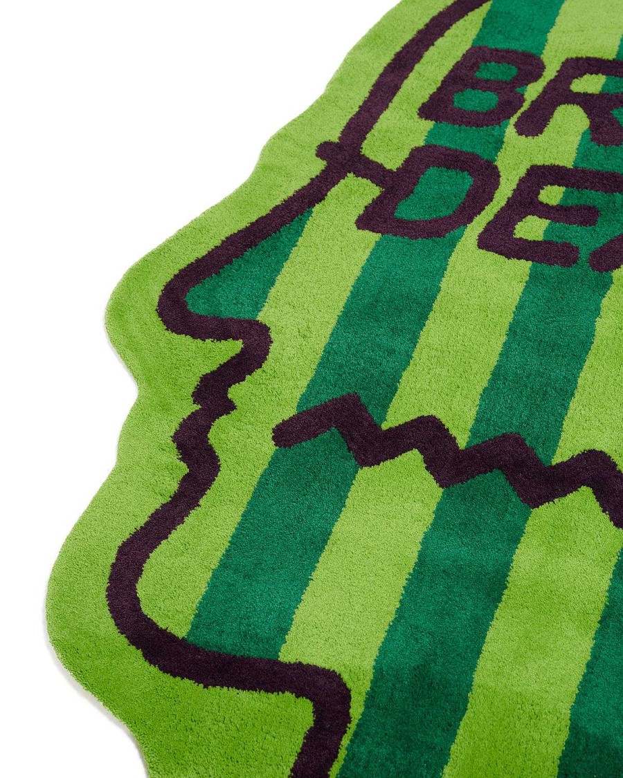 Tapijt | Brain Dead Logo Head Striped Rug 6Ft Green