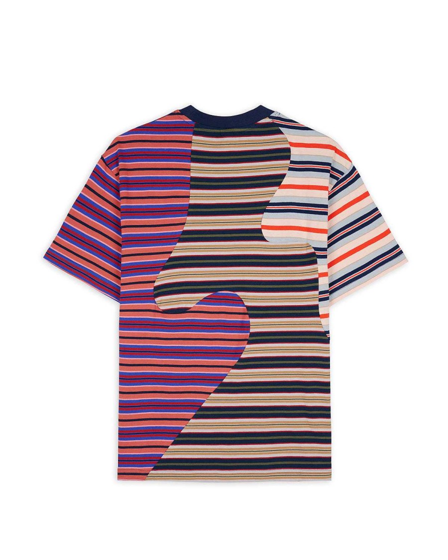 T-Shirt | Brain Dead 92 Organic Paneled Striped Short Sleeve Multi Navy