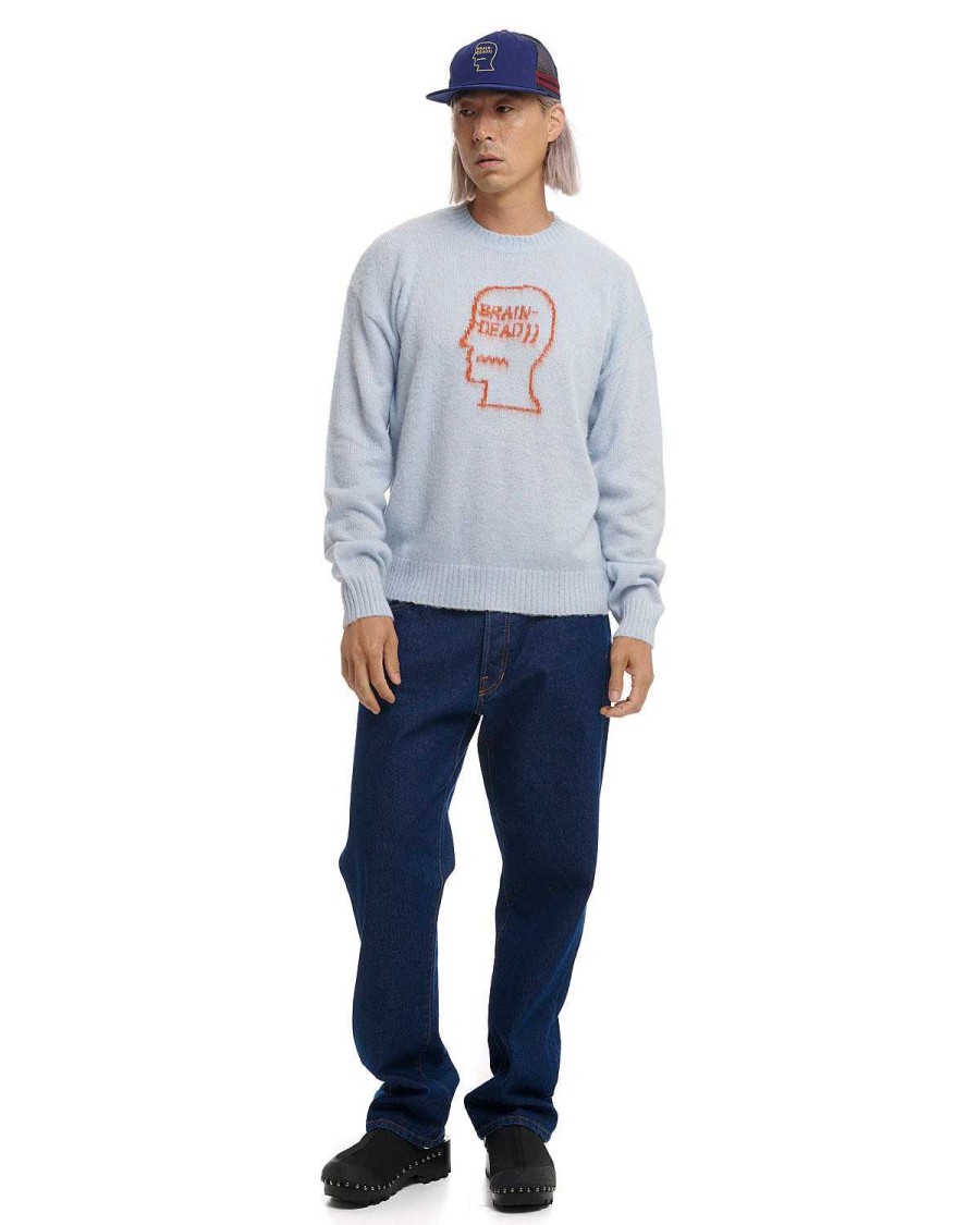 Trui | Brain Dead Superfuzz Logohead Crewneck Sweater Sky Blue