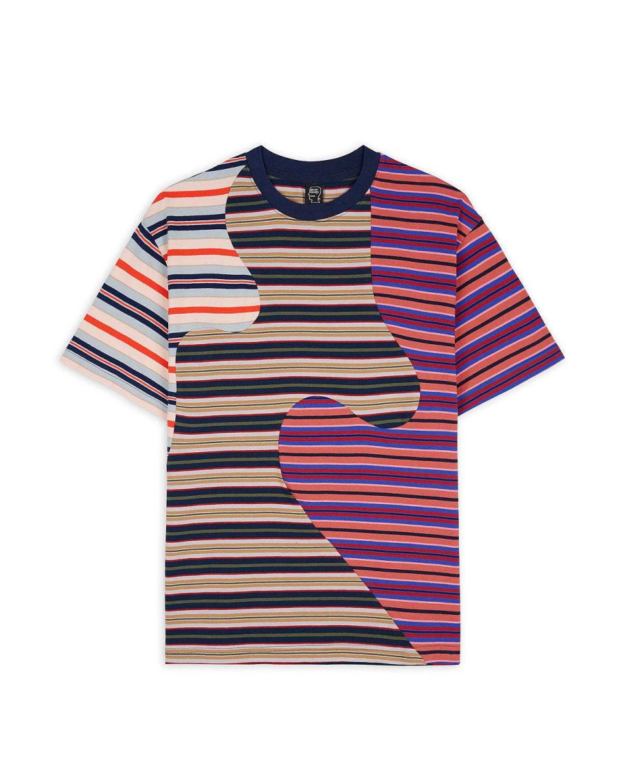 T-Shirt | Brain Dead 92 Organic Paneled Striped Short Sleeve Multi Navy