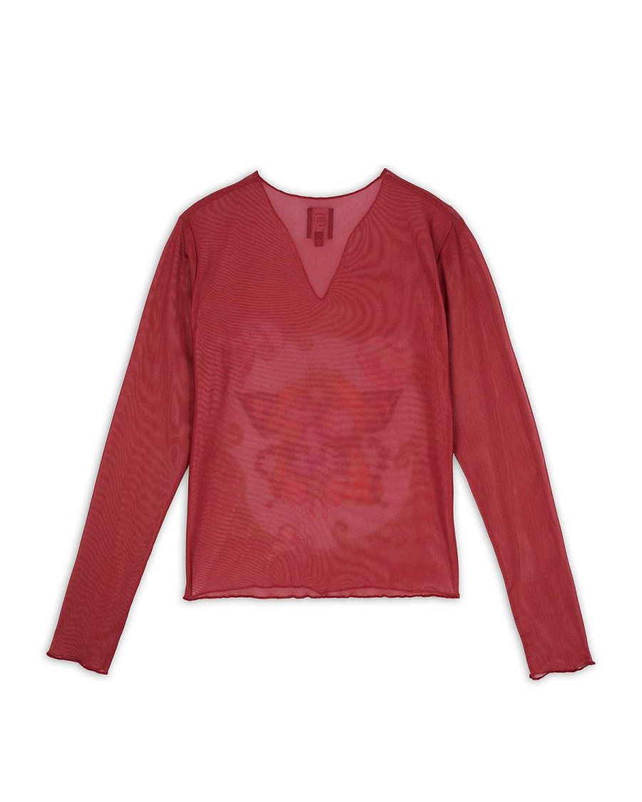 Lange Mouw | Brain Dead Gaspar Butterflies Mesh Top Burgundy