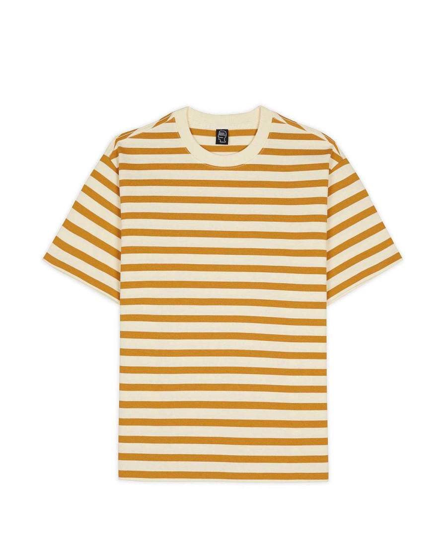 T-Shirt | Brain Dead Organic Striped T-Shirt - Gold Gold/Natural