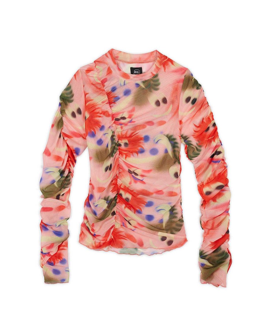 Lange Mouw | Brain Dead Fuzzy Friends Hyper Mesh Long Sleeve Top Pink Multi