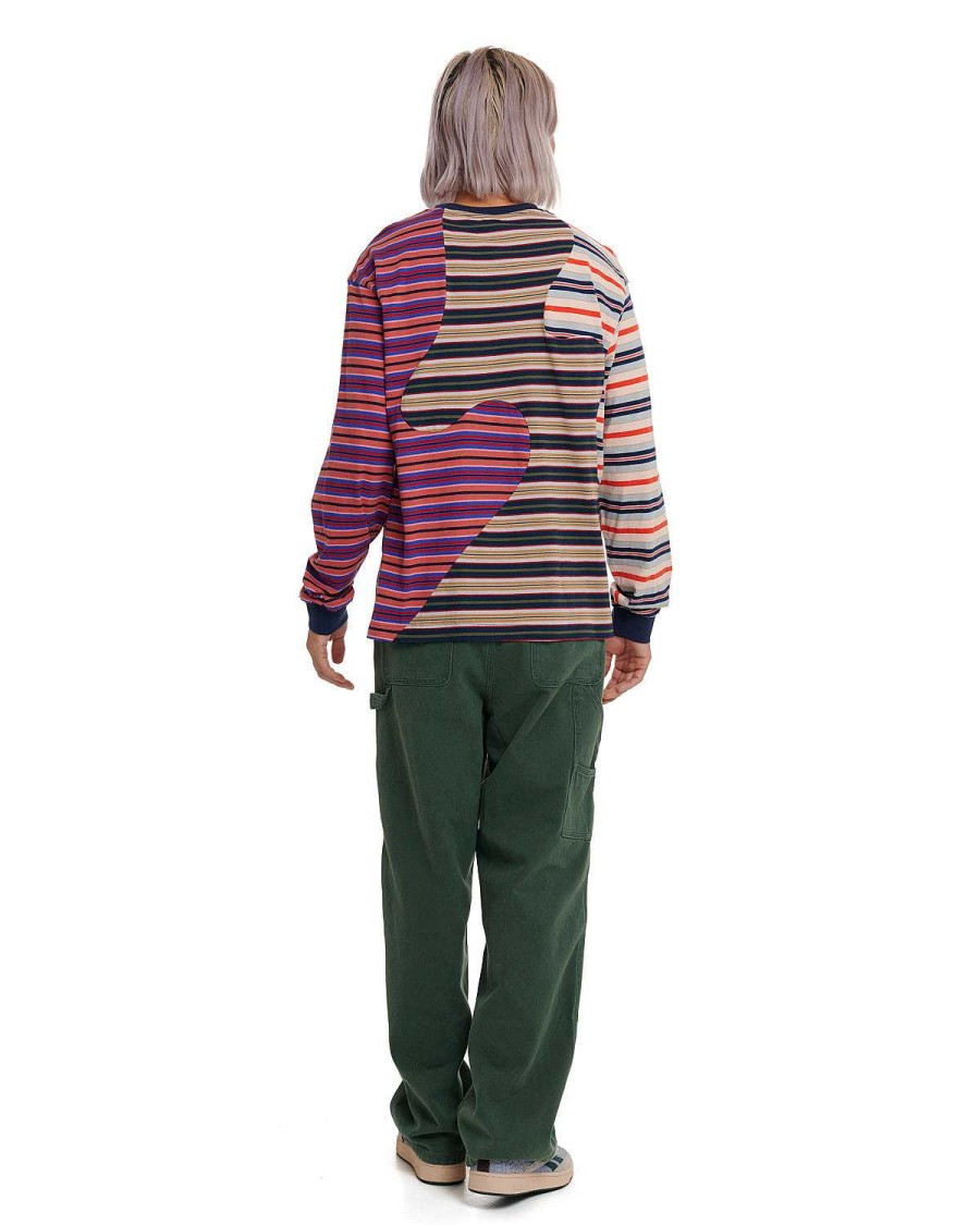 Lange Mouw | Brain Dead 92 Organic Paneled Striped Long Sleeve Navy Multi