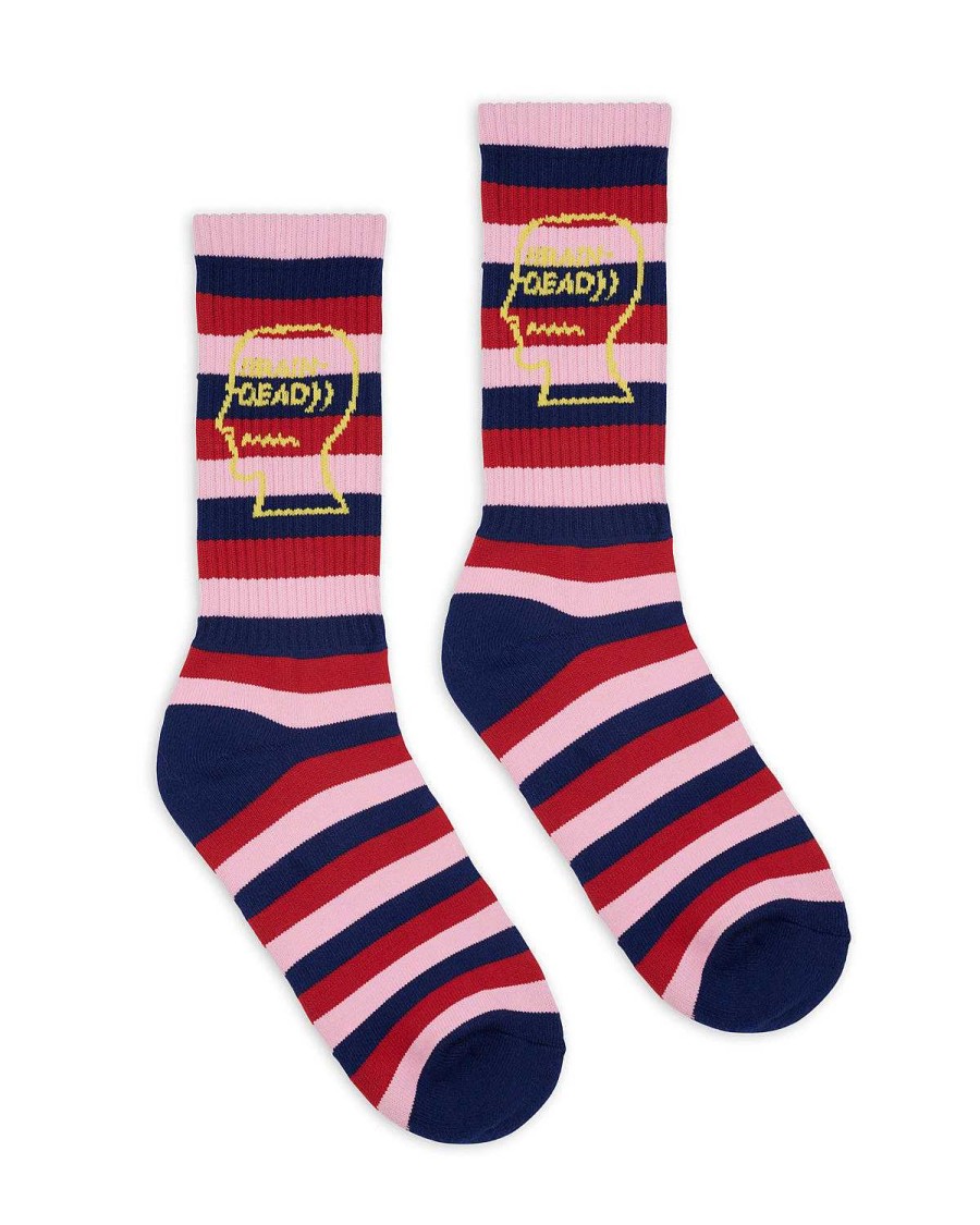 Sokken | Brain Dead Striped Logo Head Sock Navy