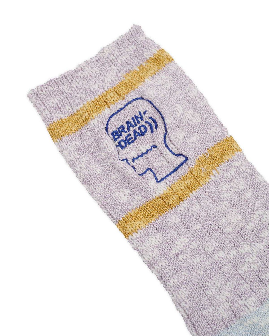 Sokken | Brain Dead Slub 2 Stripes Crew Sock Light Blue