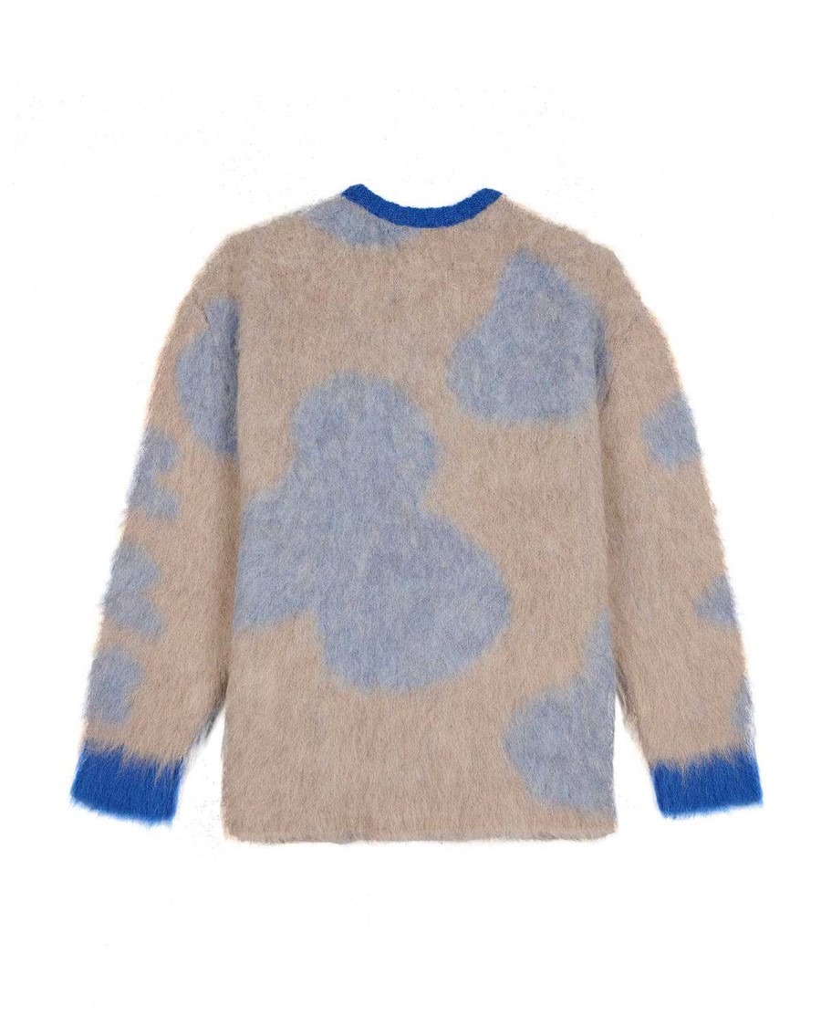 Trui | Brain Dead Boxy Knit Cow Print Sweater - Taupe Taupe/Blue