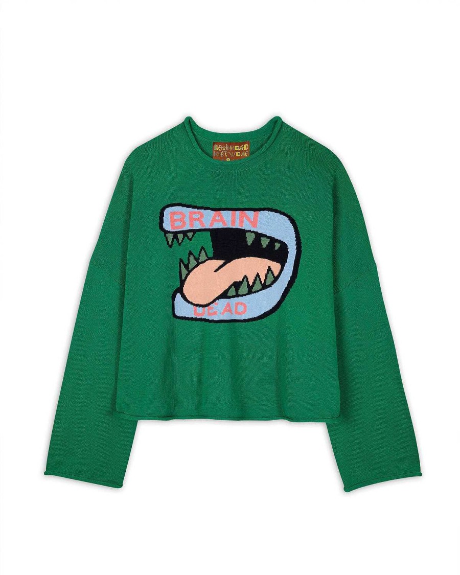 Trui | Brain Dead Big Bite Oversized Cropped Boxy Sweater Green