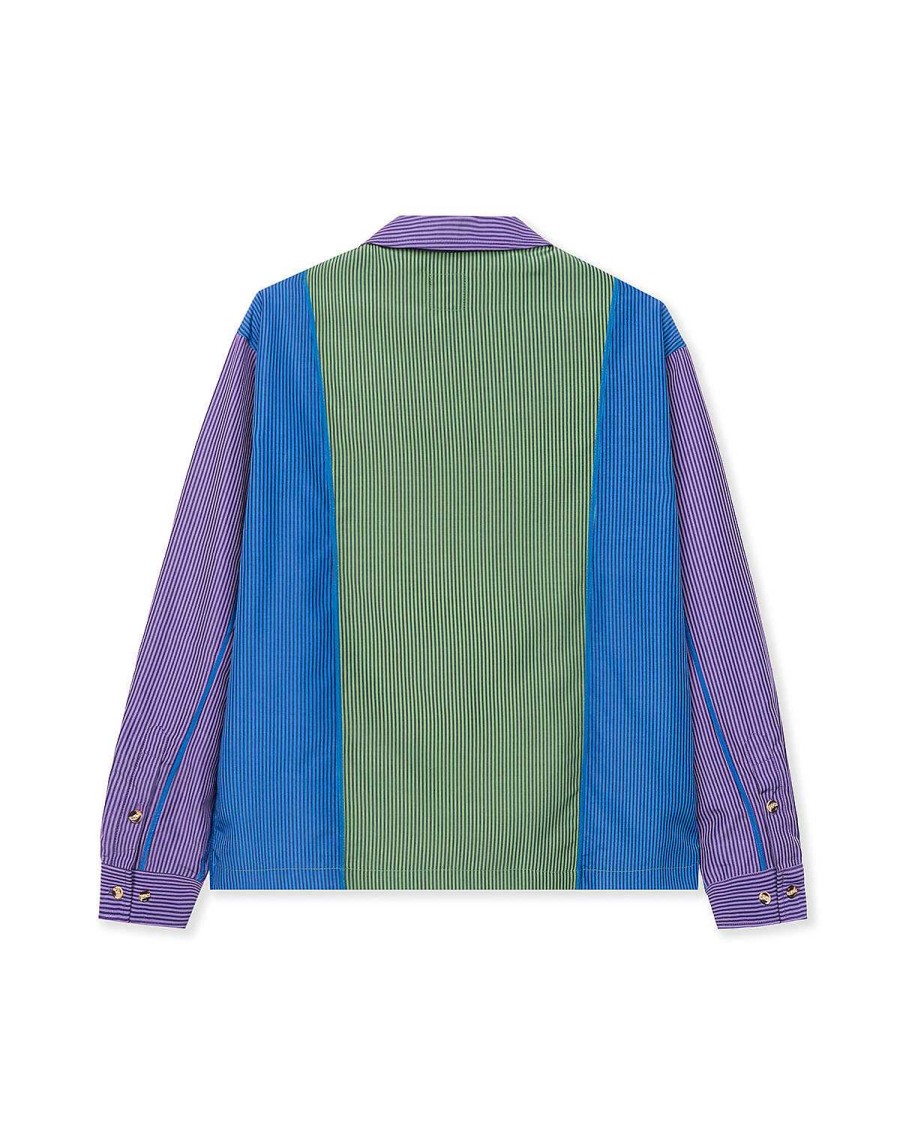 Shirt | Brain Dead Paneled Stripe Poplin Long Sleeve Button Up Purple/Blue/Green