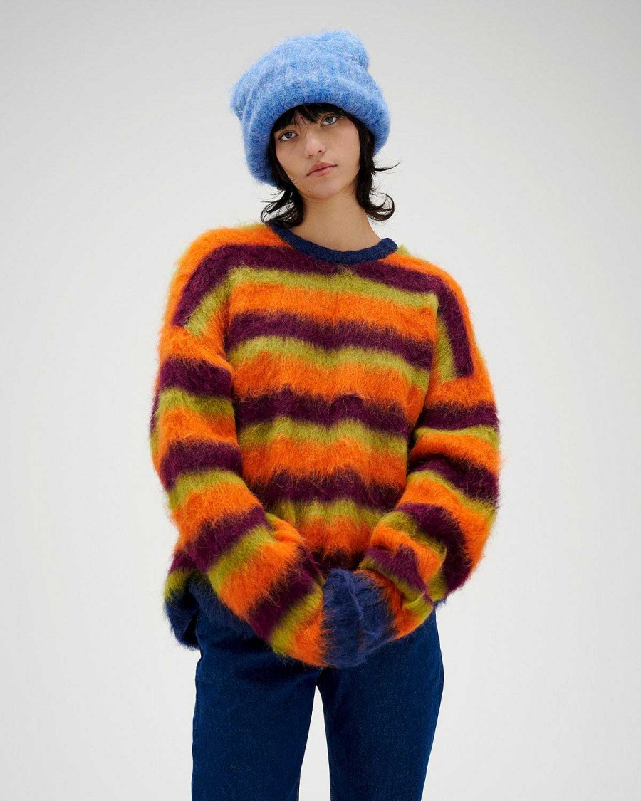 Trui | Brain Dead Blurry Lines Alpaca Crewneck Sweater - Orange Multi Yellow Multi