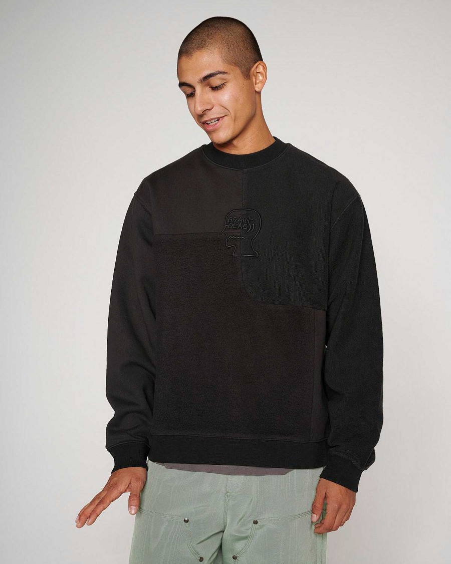 Sweatshirt | Brain Dead Paneled Long Sleeve Crewneck Black