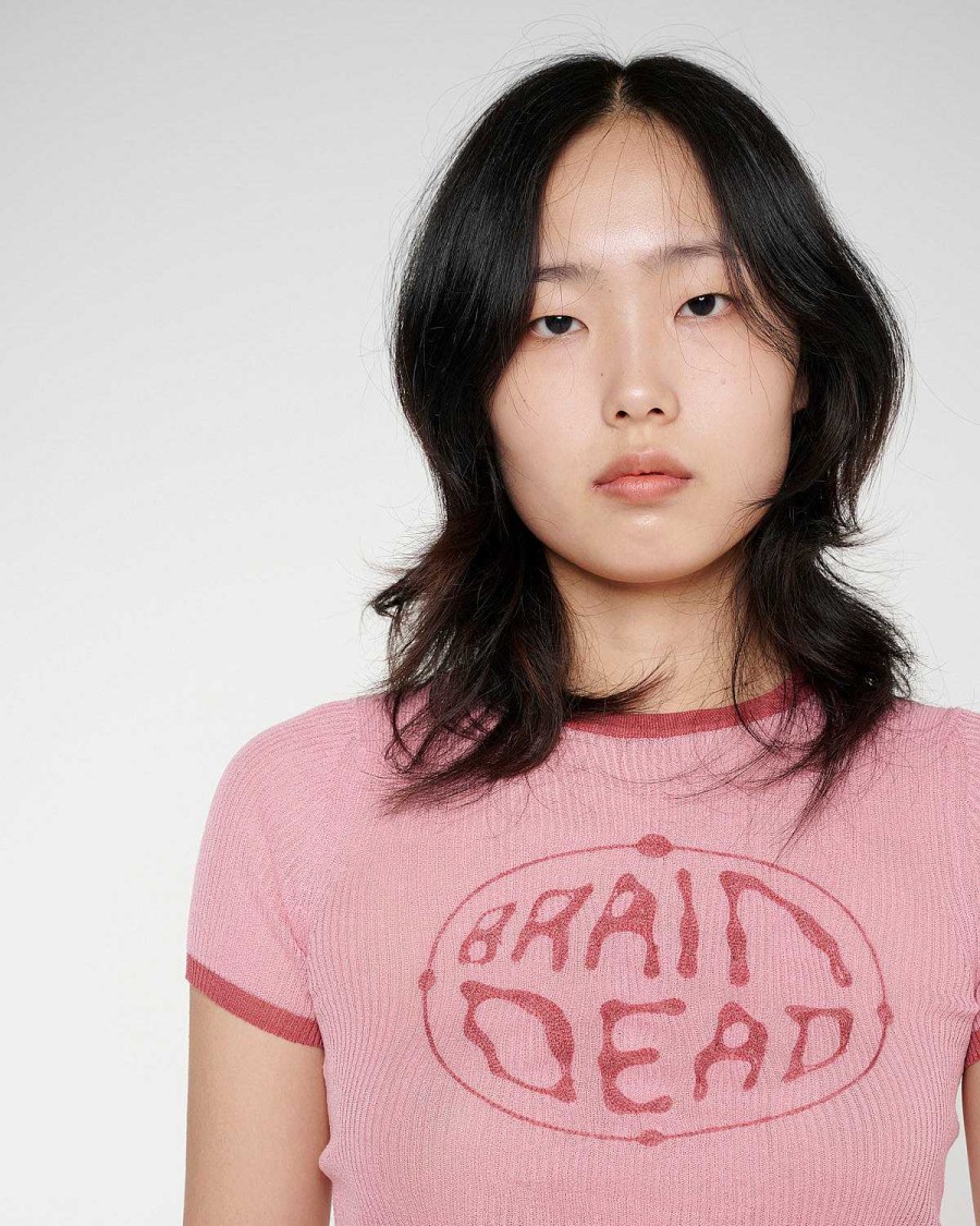 T-Shirt | Brain Dead Worldwide Threadbare Knit Top Pink