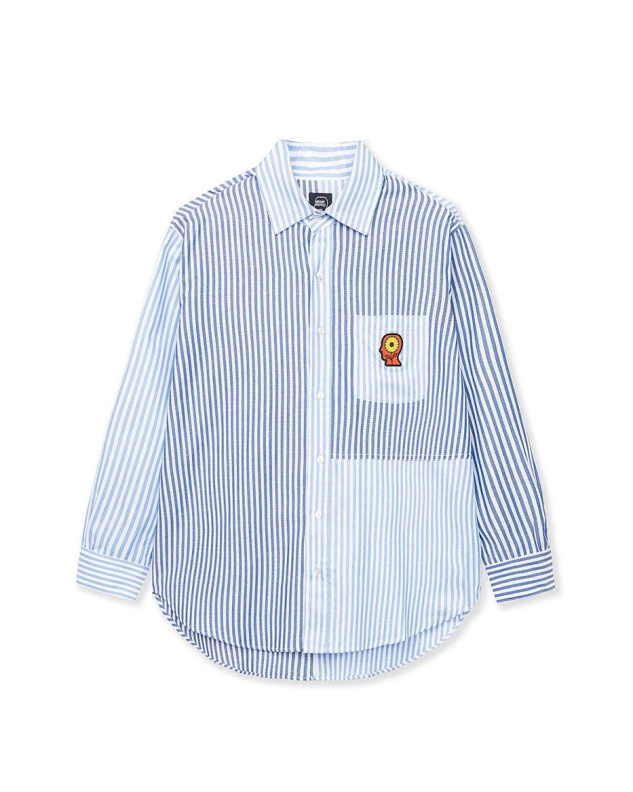 Shirt | Brain Dead Sunflower Paneled Oxford Button Up Shirting - Blue / White Blue/White