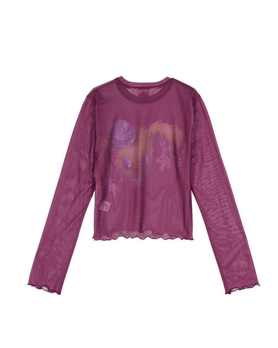 Lange Mouw | Brain Dead Gaspar Magician Hyper Mesh Long Sleeve Top Plum