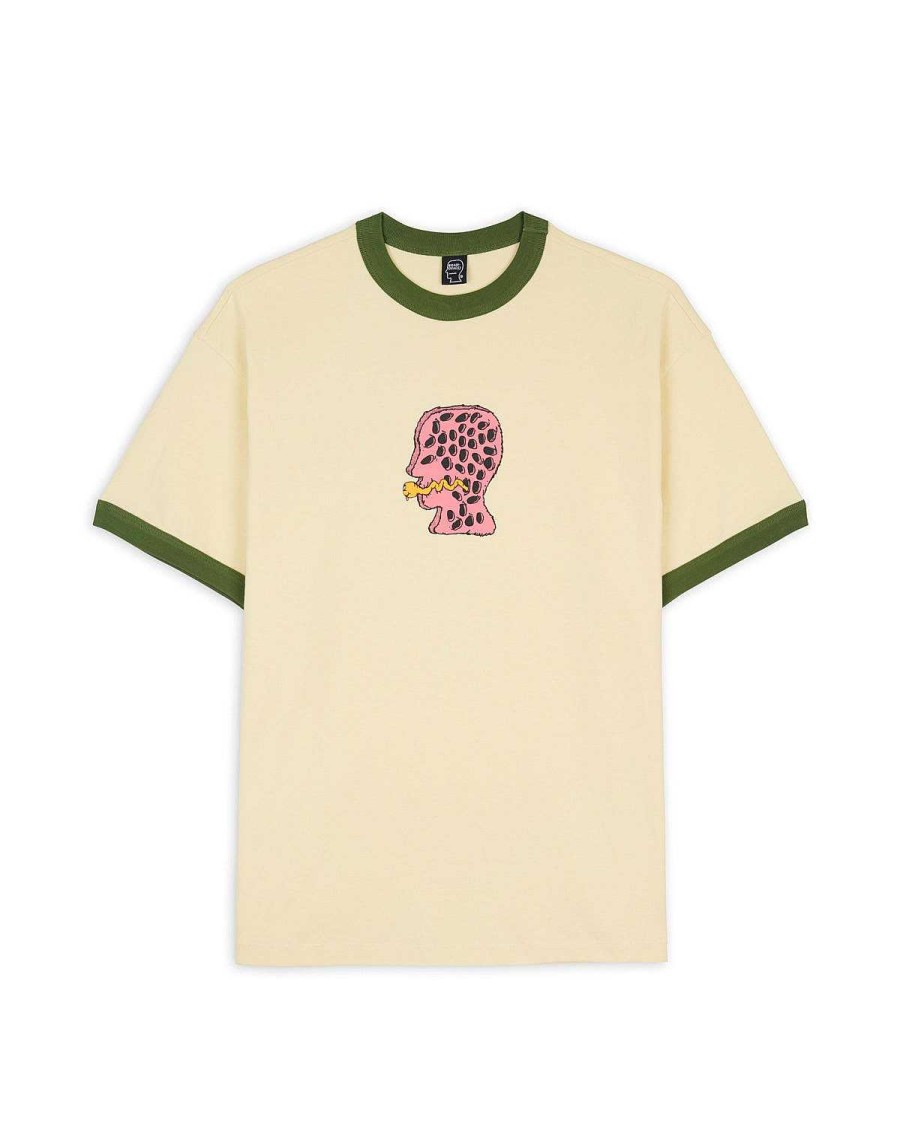 T-Shirt | Brain Dead Mouthworm Short Sleeve Ringer Tee Cream