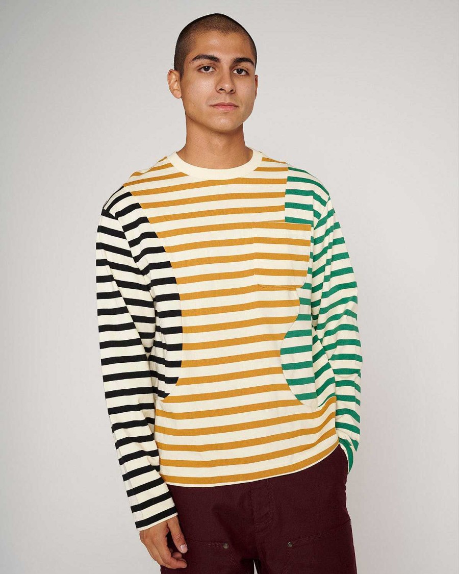 Lange Mouw | Brain Dead Organic Paneled Stripe Long Sleeve T-Shirt Cream Multi