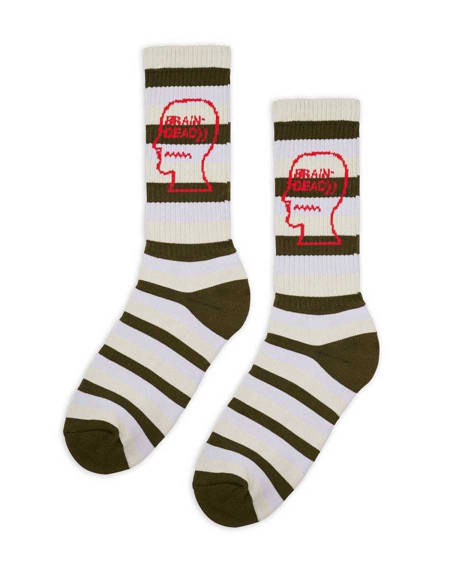 Sokken | Brain Dead Striped Logo Head Sock Cement