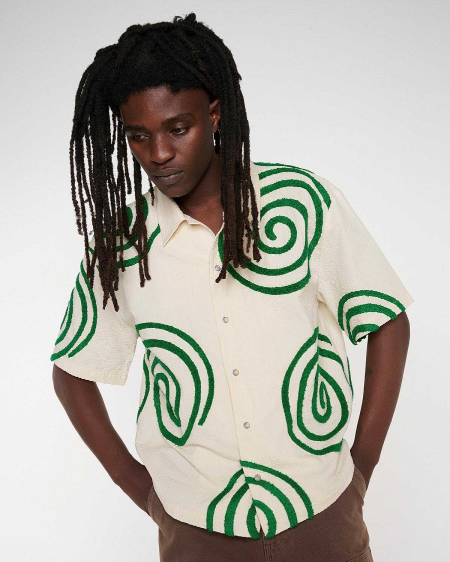 Shirt | Brain Dead Swirls Short Sleeve Button Up Sand