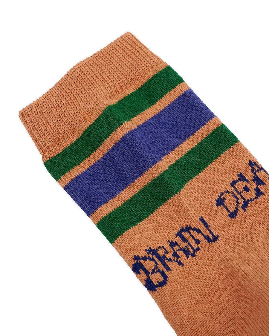 Sokken | Brain Dead Logo Striped Quarter Sock Orange