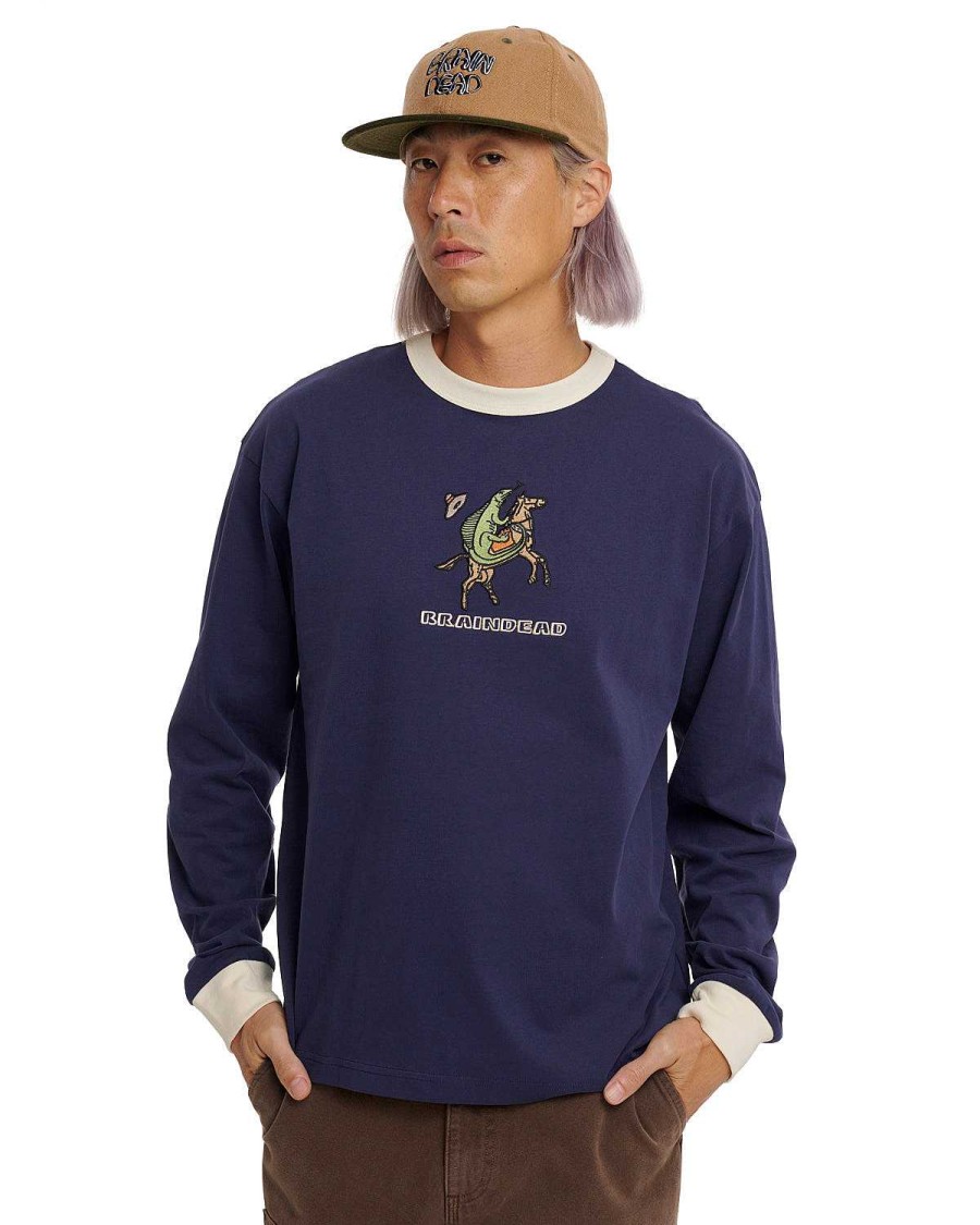 Lange Mouw | Brain Dead Get Bucked Long Sleeve Ringer T-Shirt Navy