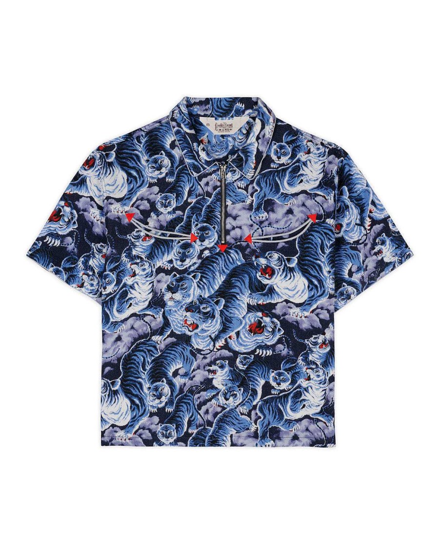 Shirt | Brain Dead Big Cat Short Sleeve Western Shirt Navy