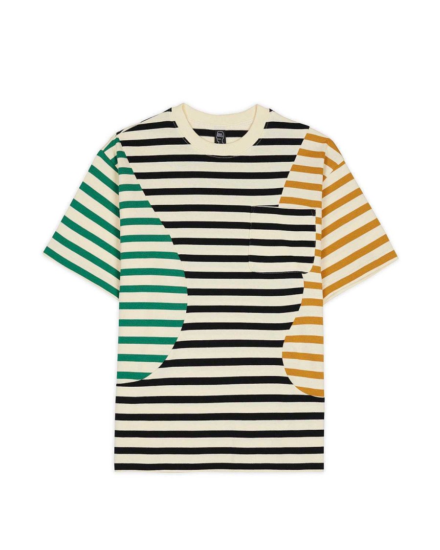 T-Shirt | Brain Dead Organic Paneled Stripe Short Sleeve T-Shirt Cream Multi