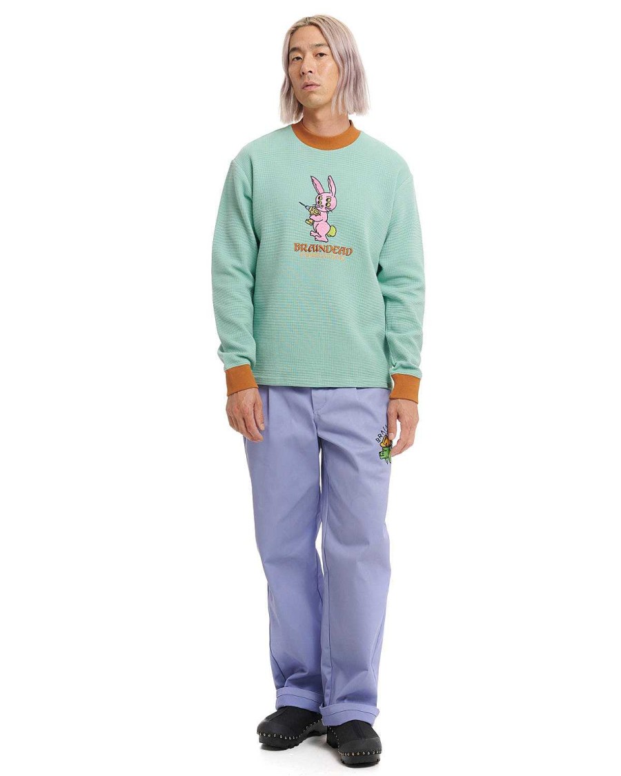 Lange Mouw | Brain Dead Dickies Bunny Drill Embroidered Waffle Mockneck Long Sleeve Creme De Menthe