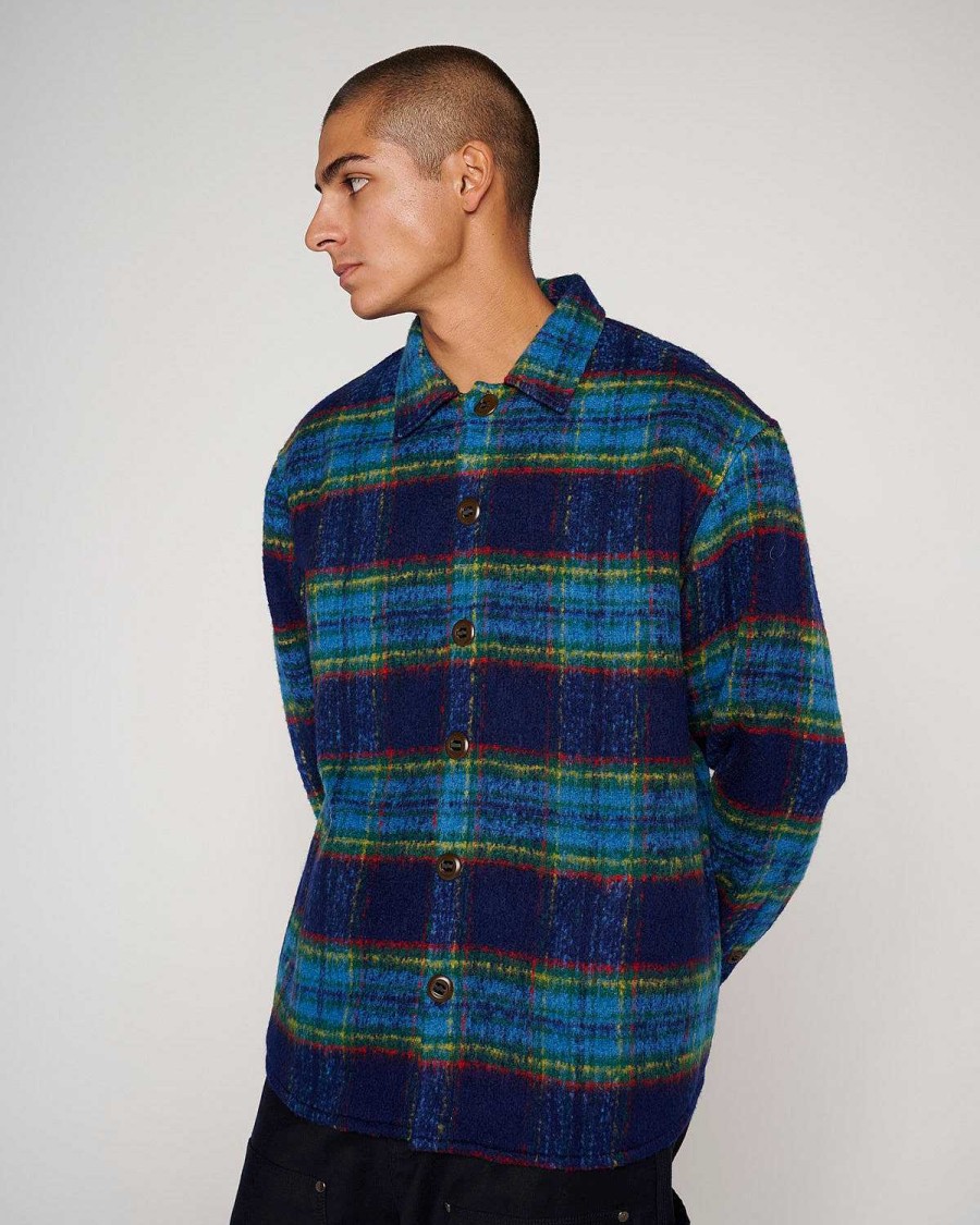 Shirt | Brain Dead Brushed Rancher Flannel Shirt Jacket Navy