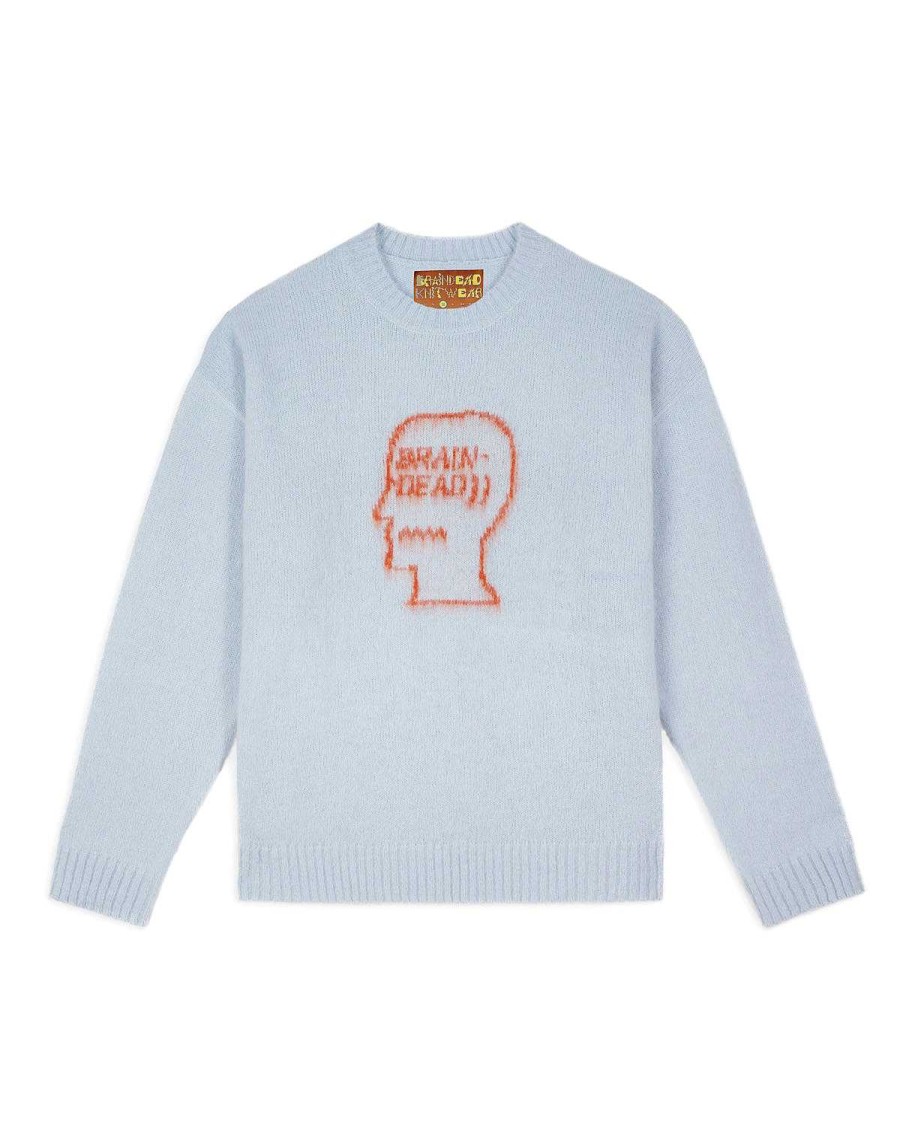 Trui | Brain Dead Superfuzz Logohead Crewneck Sweater Sky Blue