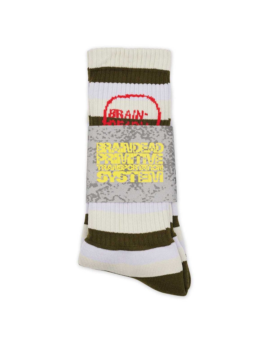 Sokken | Brain Dead Striped Logo Head Sock Cement