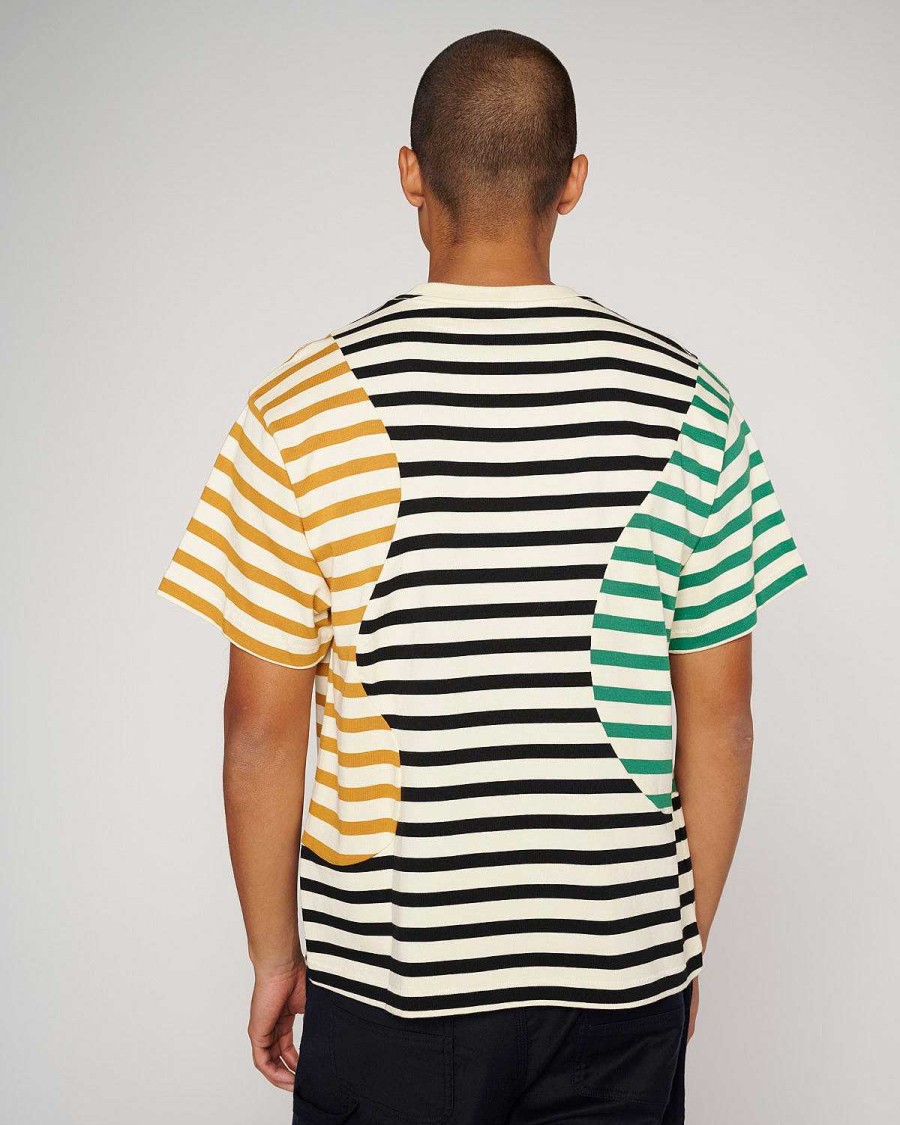 T-Shirt | Brain Dead Organic Paneled Stripe Short Sleeve T-Shirt Cream Multi