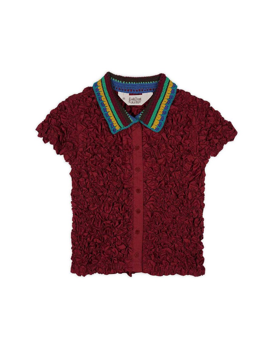 Shirt | Brain Dead Crochet Collared Kass Shirt Plum