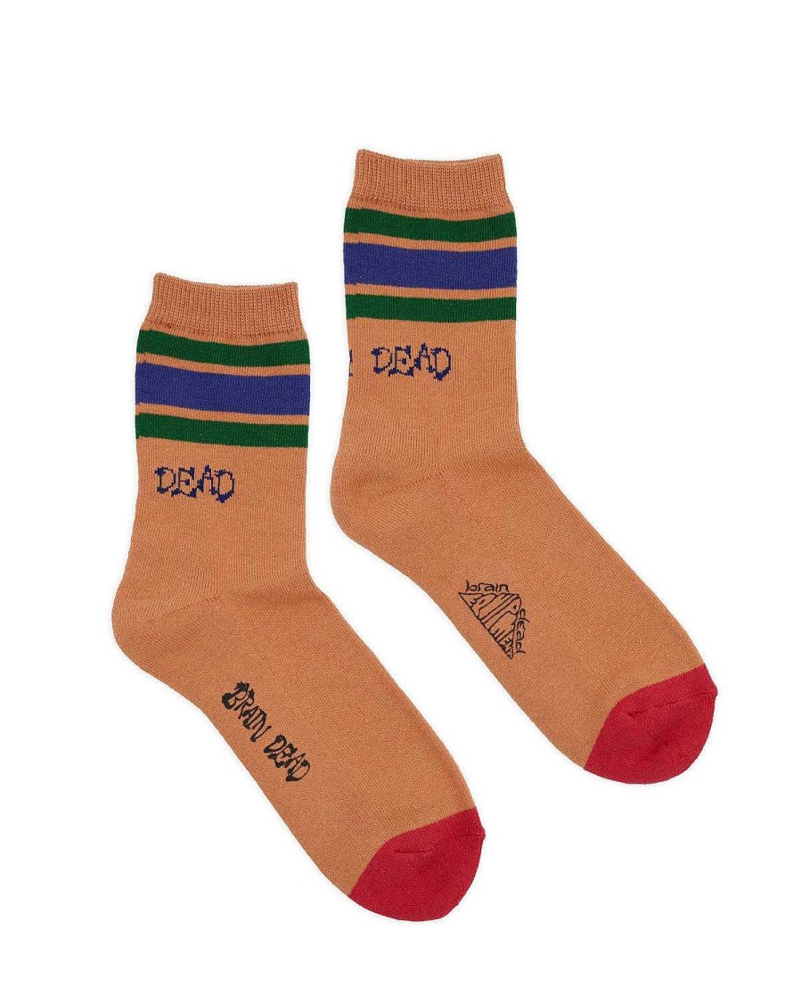 Sokken | Brain Dead Logo Striped Quarter Sock Orange