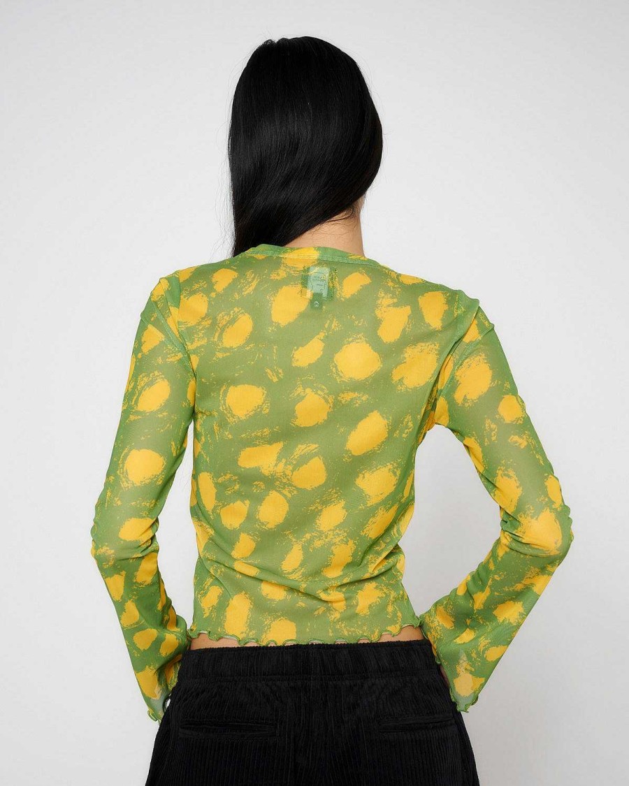 Lange Mouw | Brain Dead Dot Hyper Mesh Bell Sleeve Top Lime