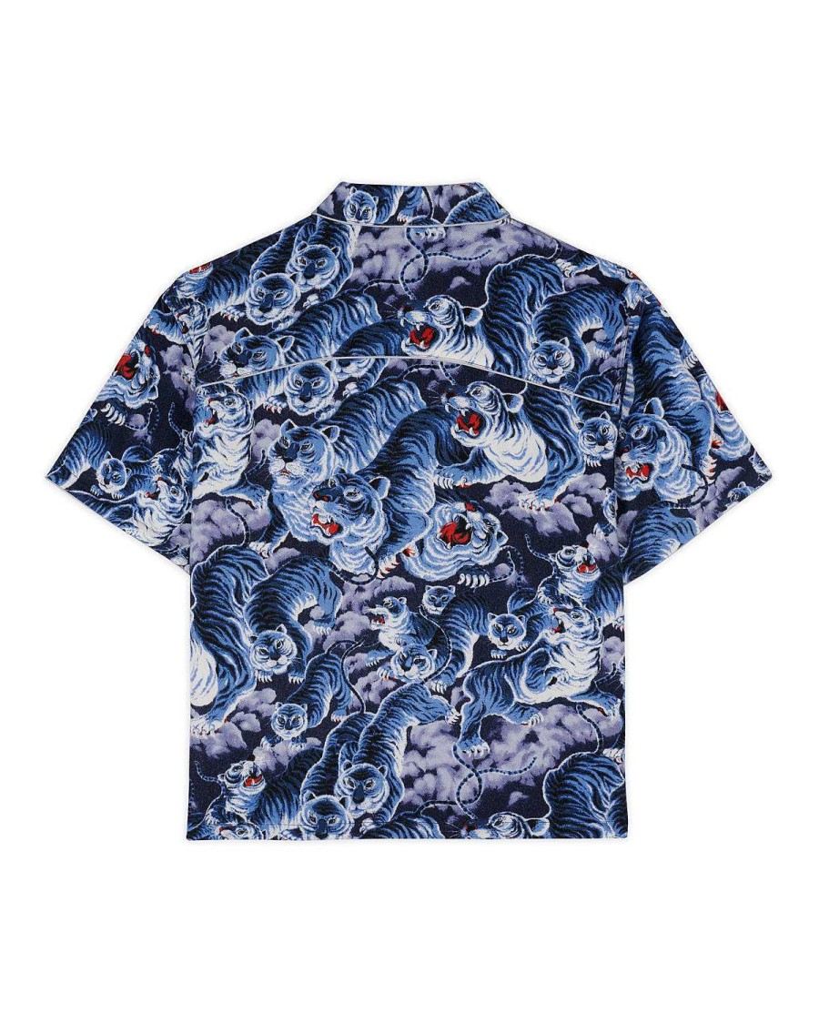 Shirt | Brain Dead Big Cat Short Sleeve Western Shirt Navy