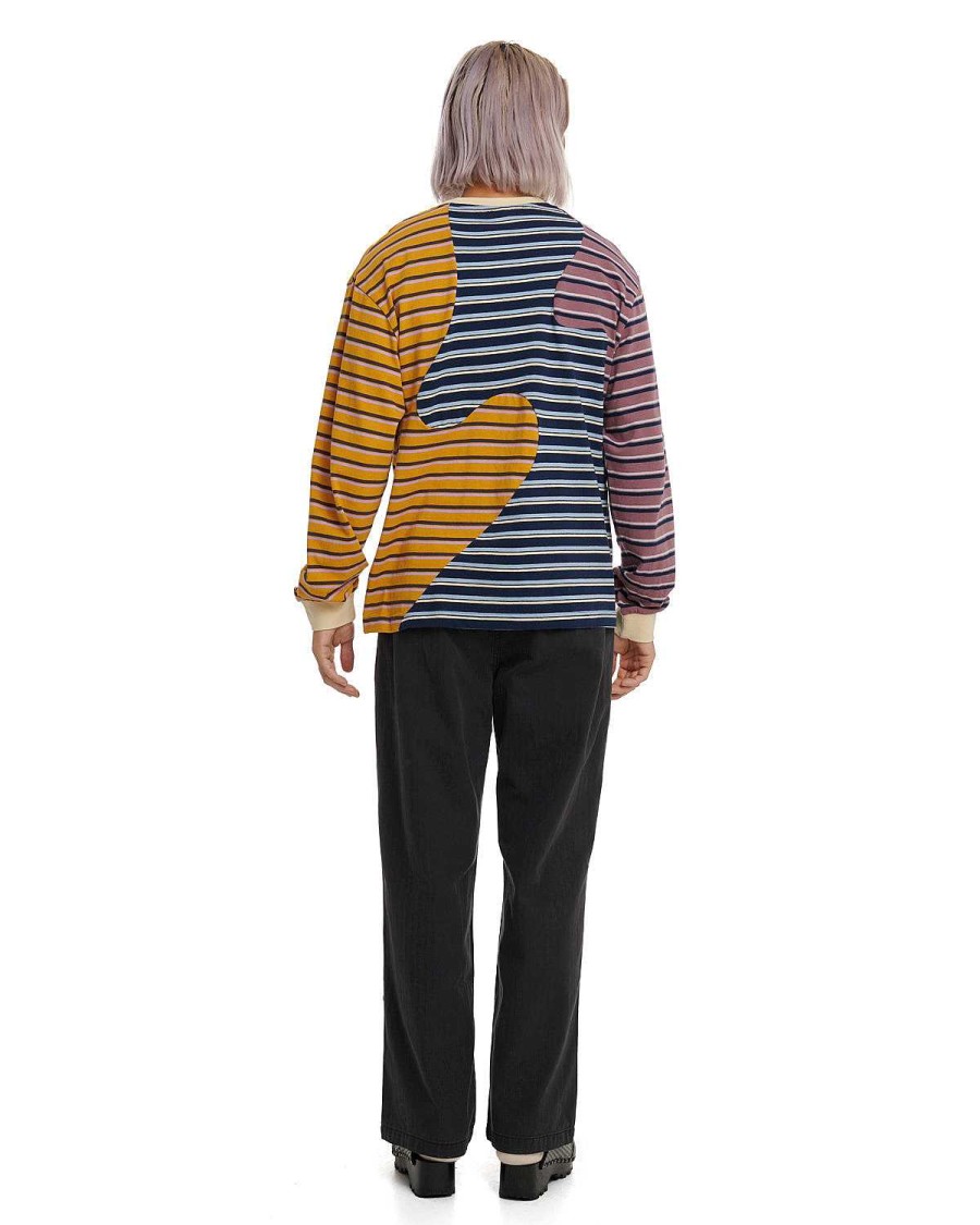 Lange Mouw | Brain Dead 92 Organic Paneled Striped Long Sleeve Cream Multi