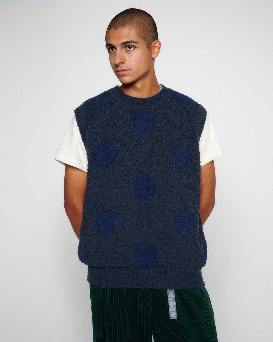 Vest | Brain Dead Teddy Fur Dot Knit Vest Navy