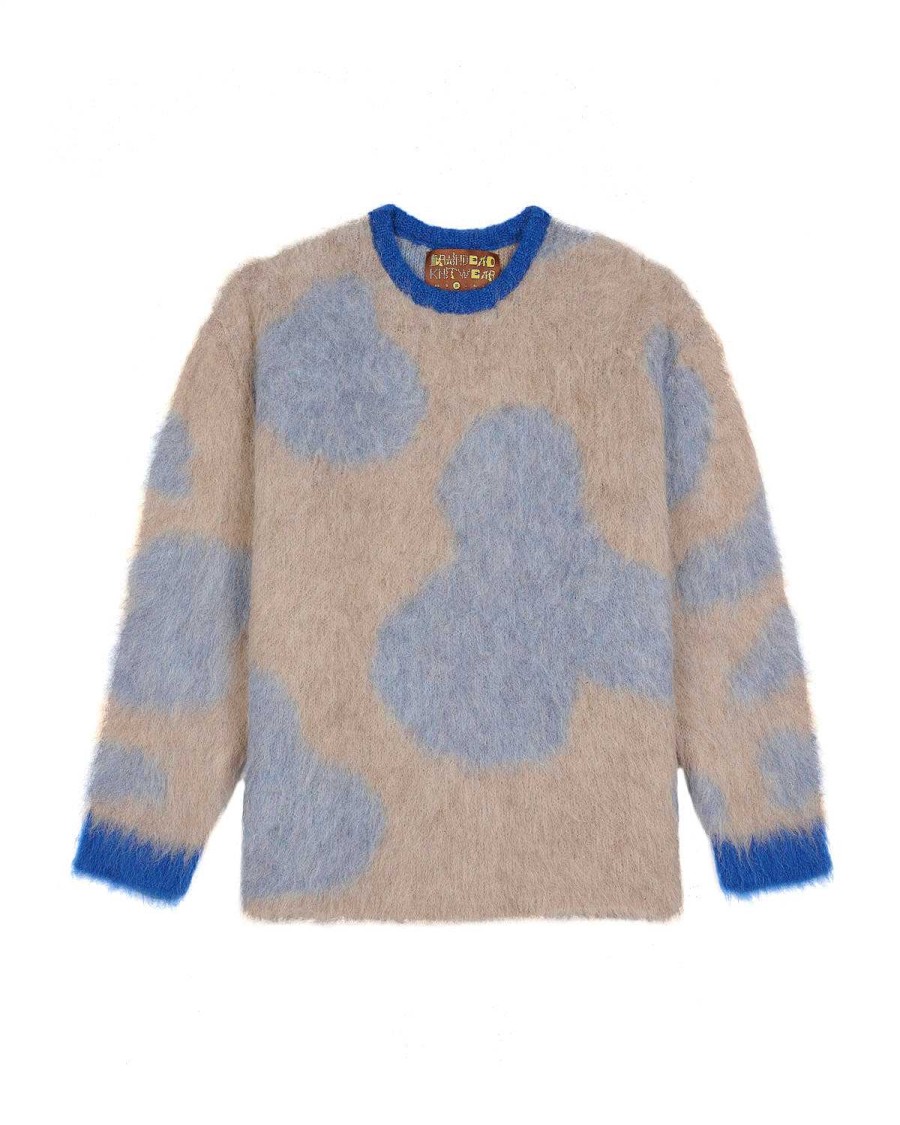 Trui | Brain Dead Boxy Knit Cow Print Sweater - Taupe Taupe/Blue