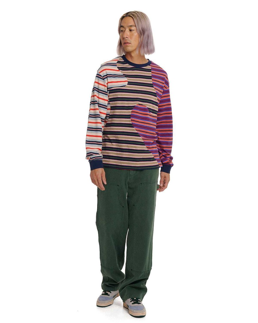 Lange Mouw | Brain Dead 92 Organic Paneled Striped Long Sleeve Navy Multi