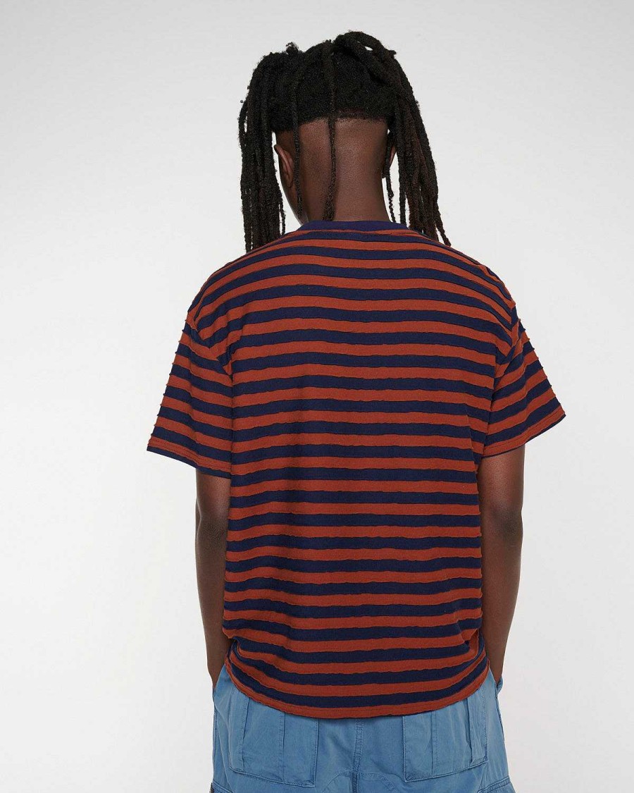 T-Shirt | Brain Dead Denny Blaine Striped T-Shirt Navy/Light Brown