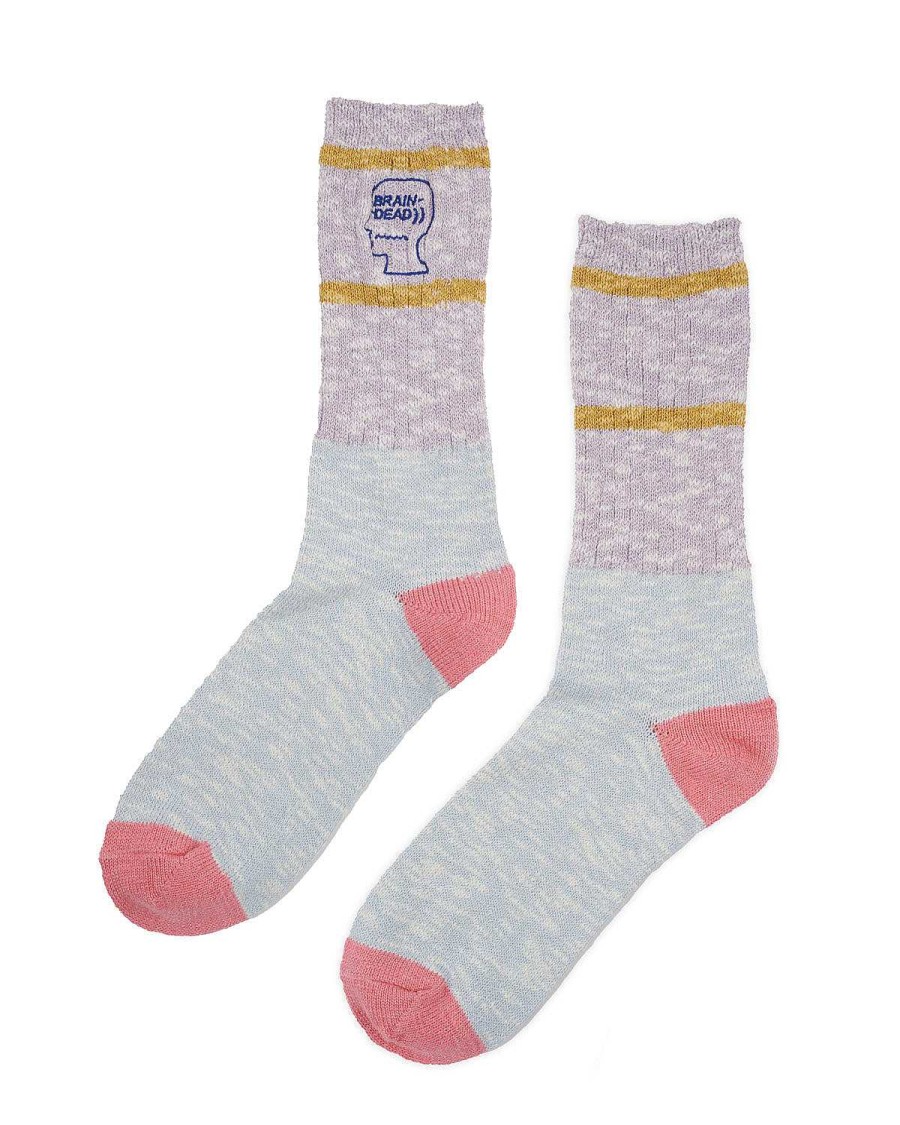 Sokken | Brain Dead Slub 2 Stripes Crew Sock Light Blue