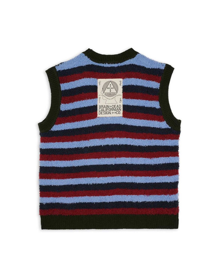 Vest | Brain Dead Teddy Fur Striped Vest Blue Multi