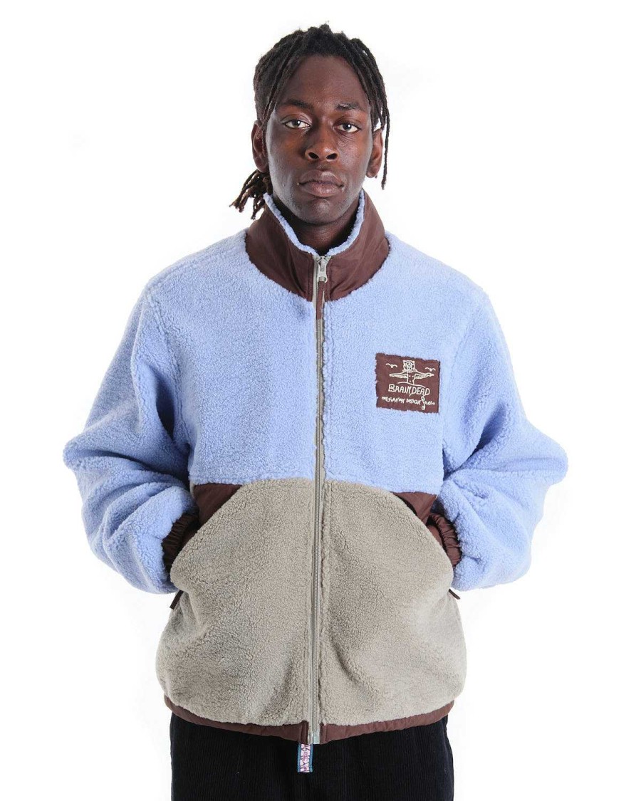 Jasje | Brain Dead Climbing Californian Paneled Sherpa Full Zip Jacket Blue/Seafoam