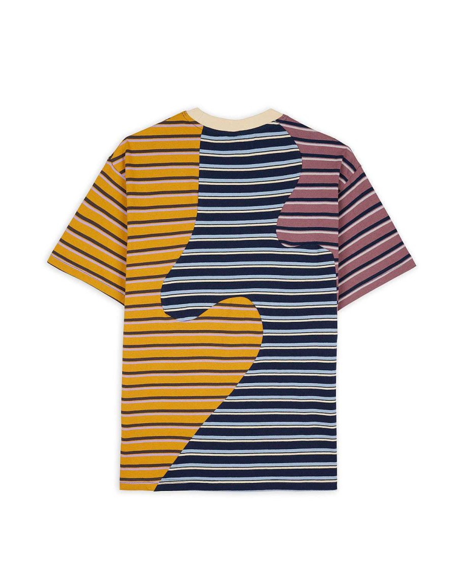 T-Shirt | Brain Dead 92 Organic Paneled Striped Short Sleeve Cream Multi