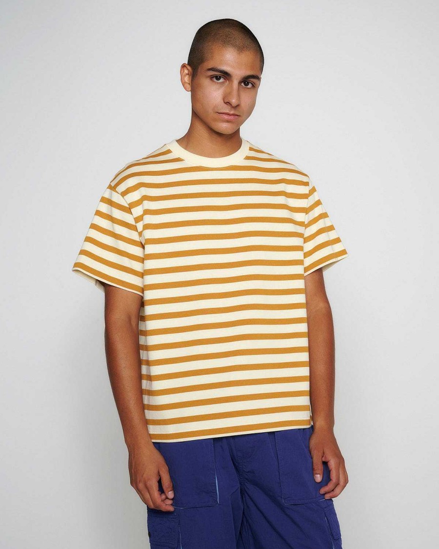 T-Shirt | Brain Dead Organic Striped T-Shirt - Gold Gold/Natural