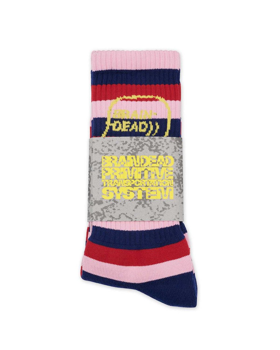 Sokken | Brain Dead Striped Logo Head Sock Navy