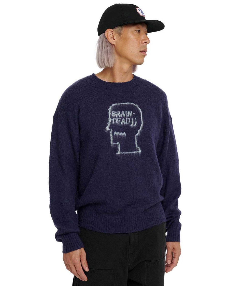 Trui | Brain Dead Logohead Pile Crewneck Sweater Navy