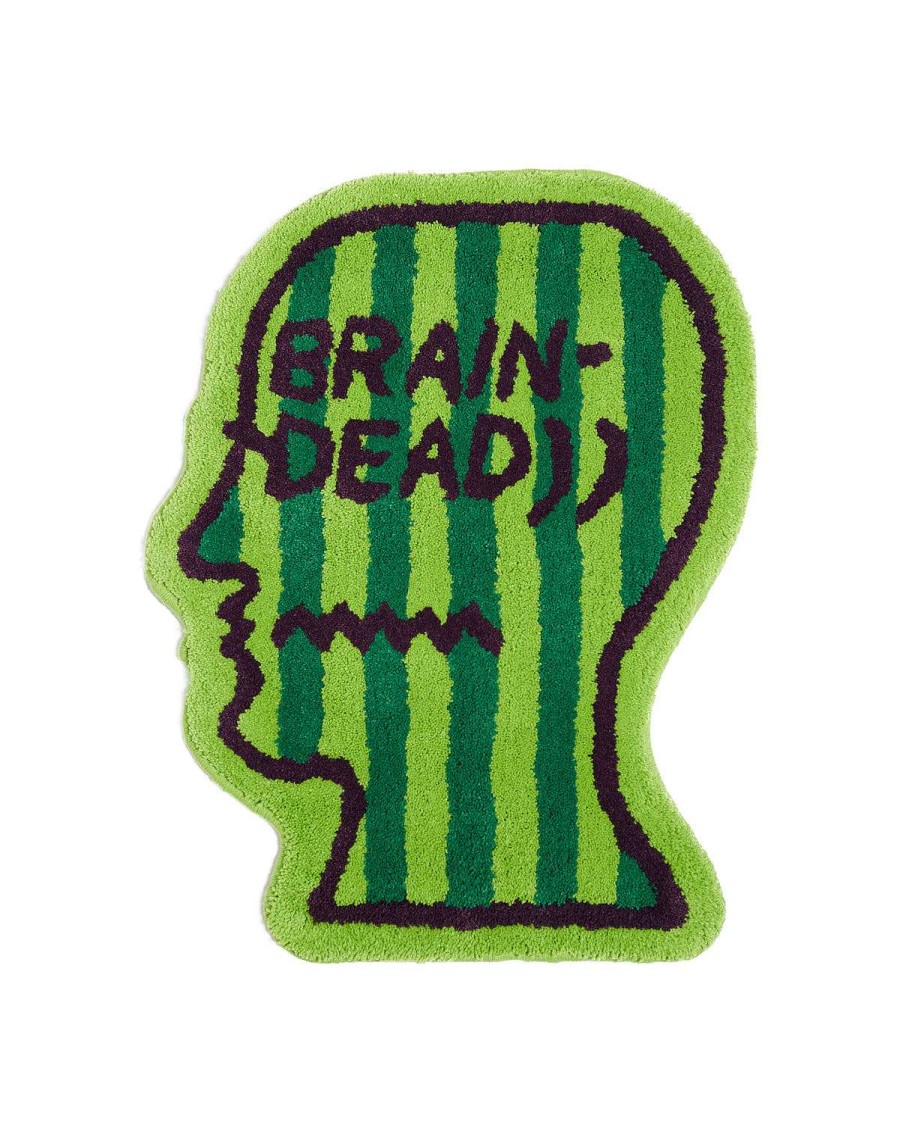 Tapijt | Brain Dead Logo Head Striped Rug Green